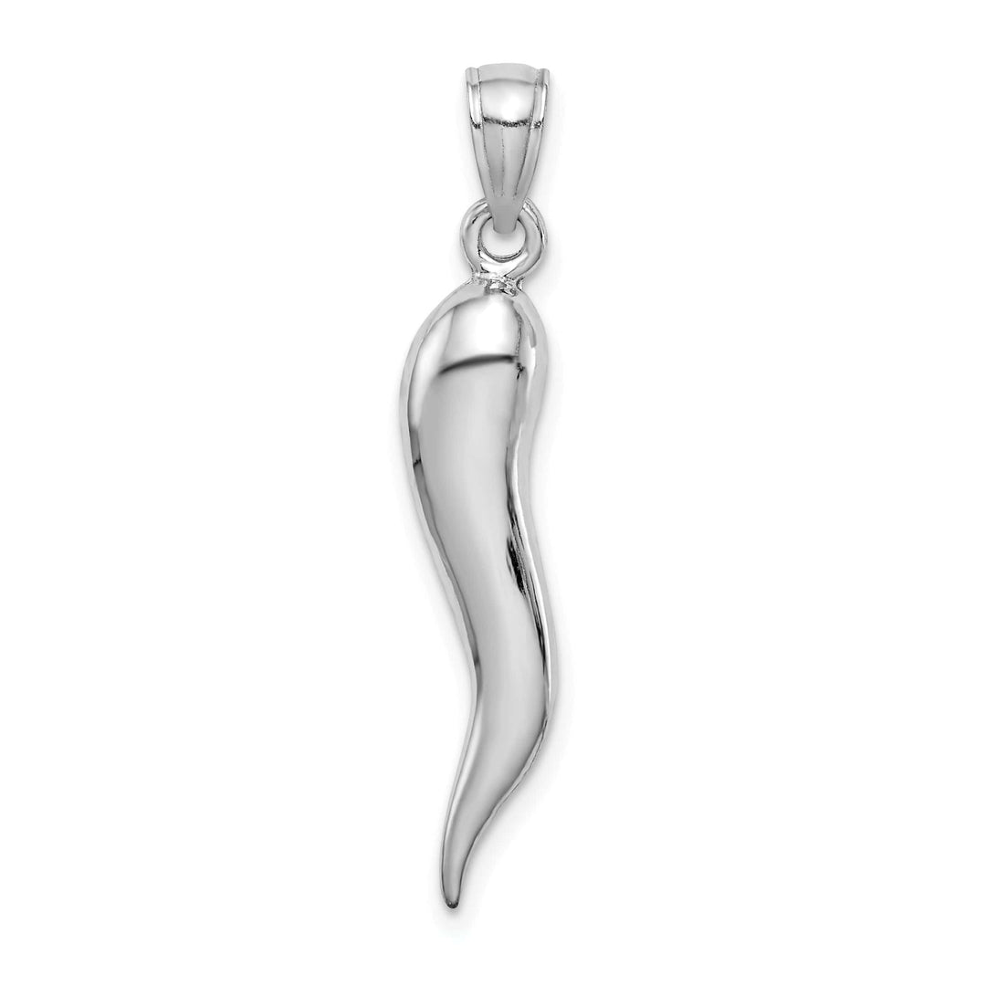 Lovely Rita's Pendants & Charms 14k White Gold Solid Polished Finish Large Size 3-Dimensional Italian Horn Charm Pendant