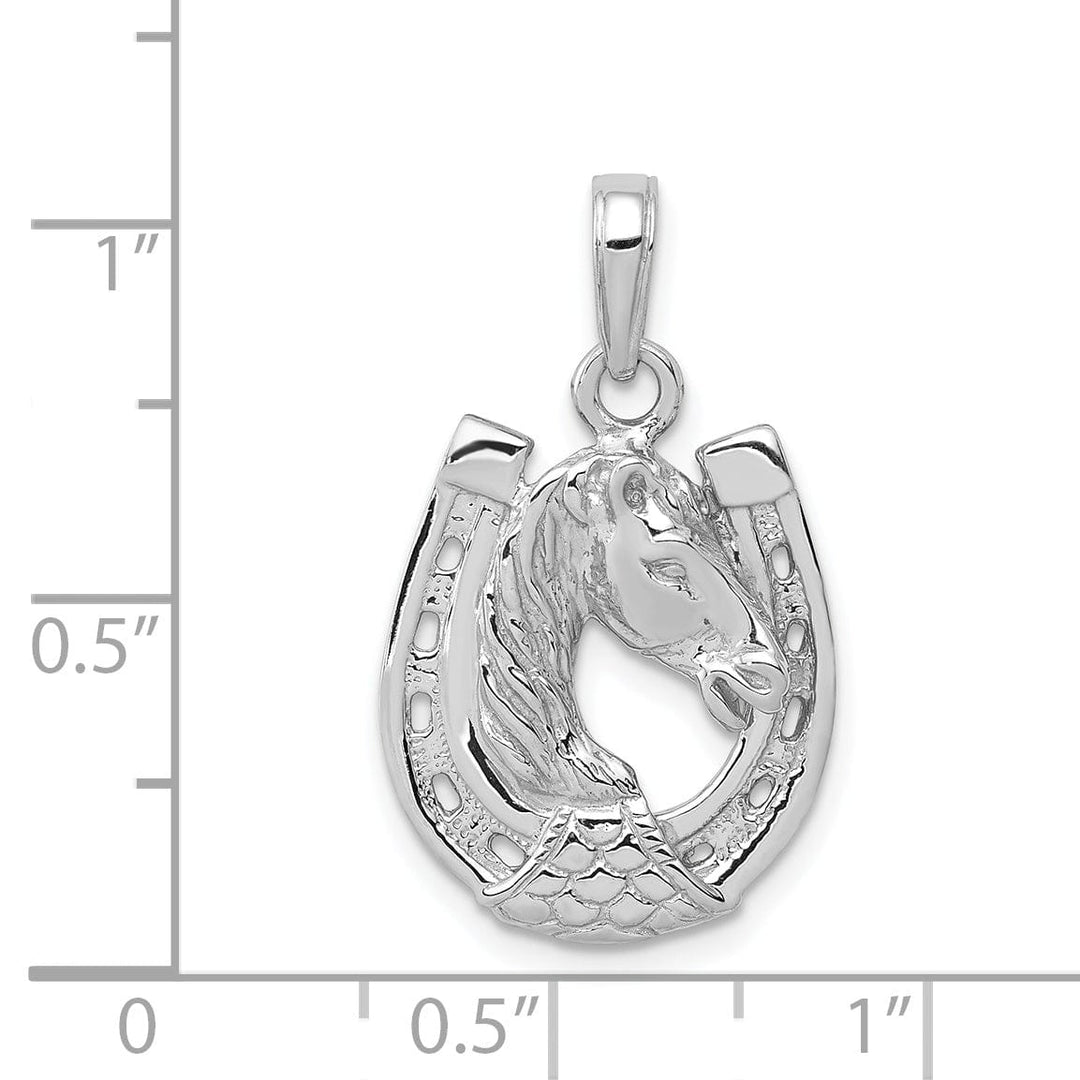 Lovely Rita's Pendants & Charms 14k White Gold Solid Polished Horse Head in Horseshoe Pendant