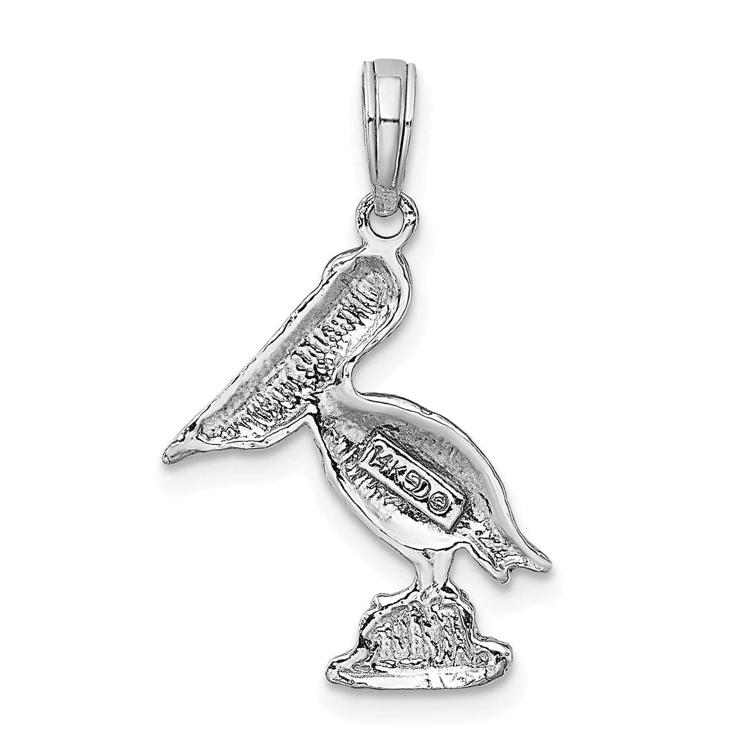 Lovely Rita's Pendants & Charms 14k White Gold Solid Polished Texture Finish Standing Pelican Charm Pendant