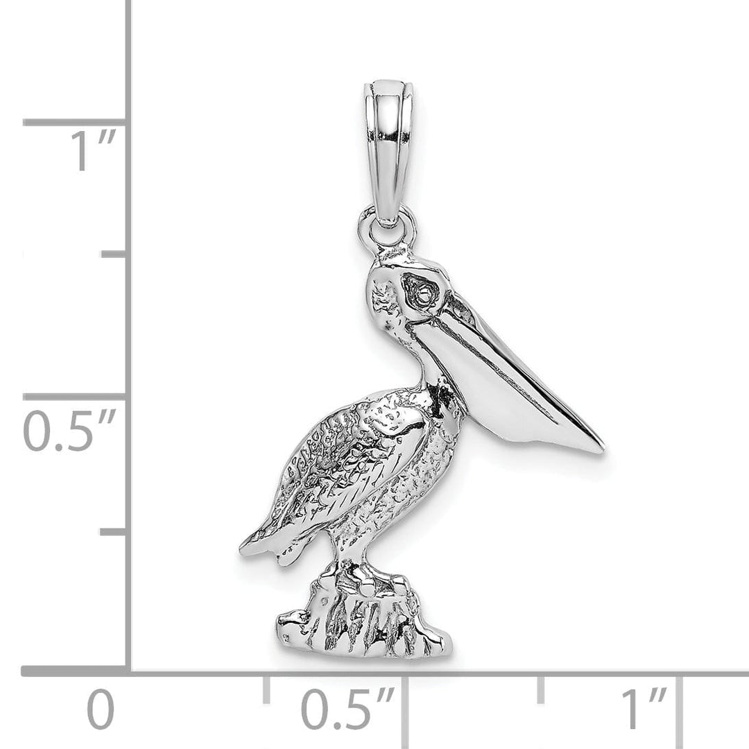 Lovely Rita's Pendants & Charms 14k White Gold Solid Polished Texture Finish Standing Pelican Charm Pendant