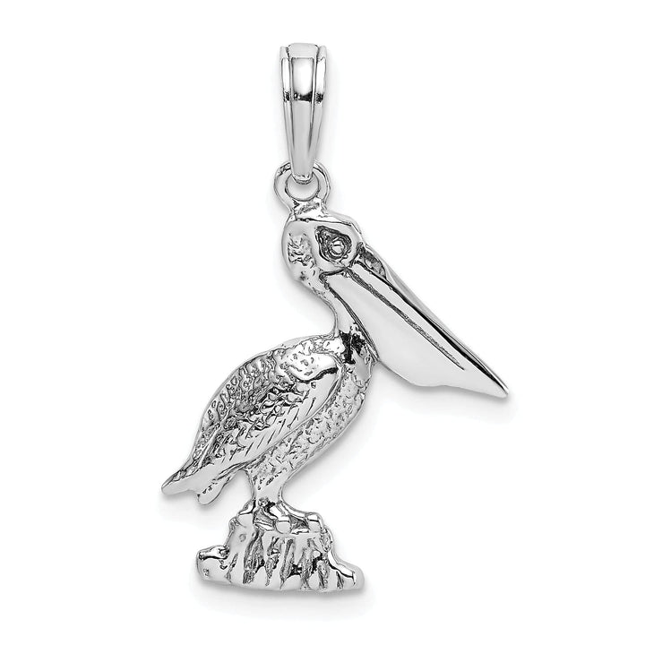 Lovely Rita's Pendants & Charms 14k White Gold Solid Polished Texture Finish Standing Pelican Charm Pendant