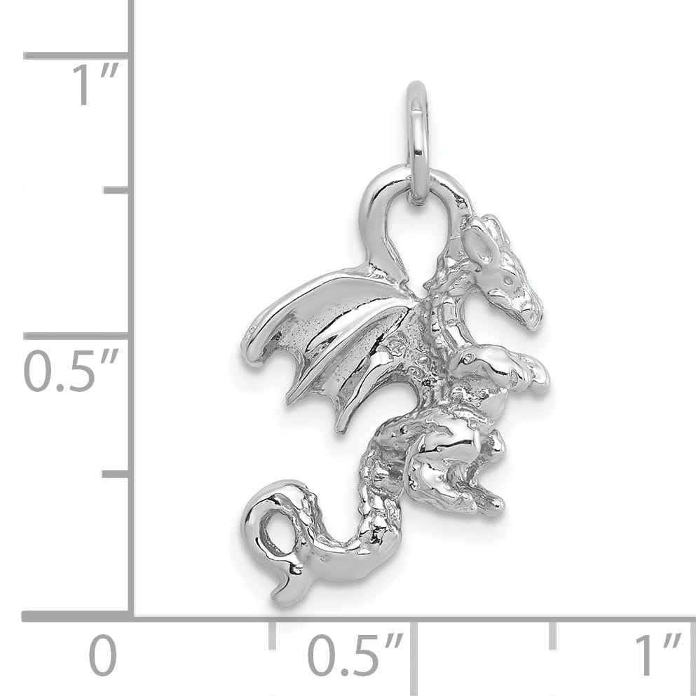 Lovely Rita's Pendants & Charms 14k White Gold Solid Polished Textured Finish 3-Dimensional Dragon Design Charm Pendant