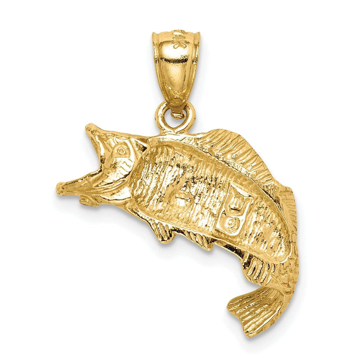 Lovely Rita's Pendants & Charms 14k White Gold Solid Polished Textured Finish Bass Fish Charm Pendant