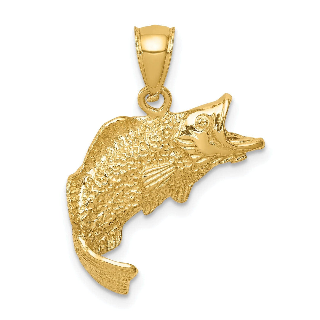 Lovely Rita's Pendants & Charms 14k White Gold Solid Polished Textured Finish Bass Fish Charm Pendant
