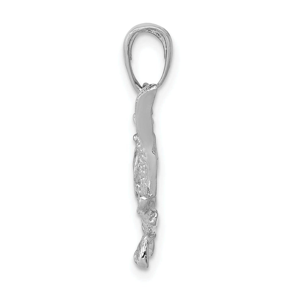 Lovely Rita's Pendants & Charms 14k White Gold Solid Polished Textured Finish Open Back Bass Fish Charm Pendant