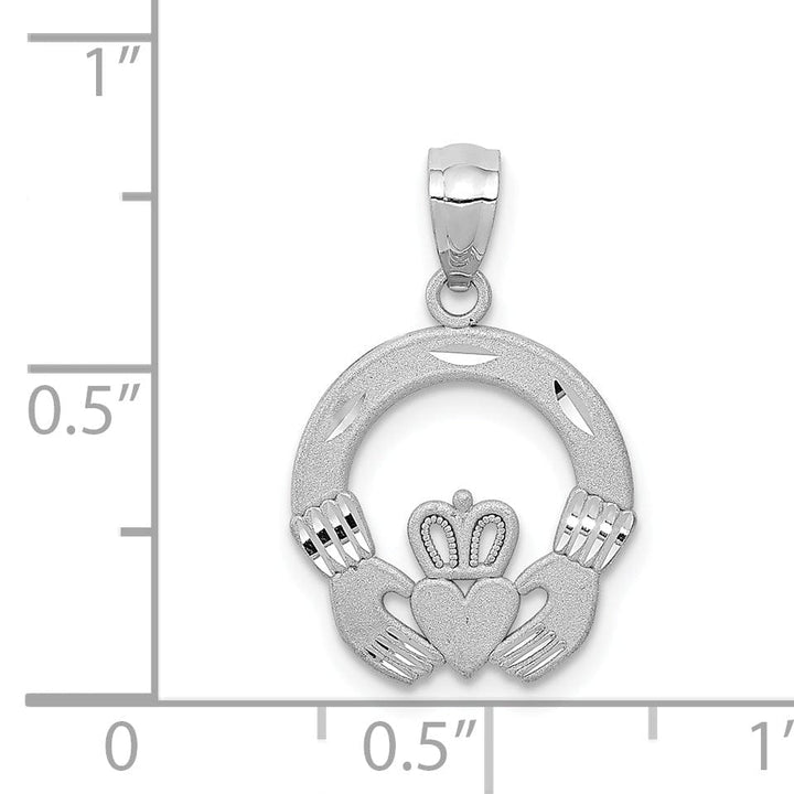 Lovely Rita's Pendants & Charms 14k White Gold Solid Satin Diamond Cut Finish Flat-Backed Claddagh Design Charm Pendant
