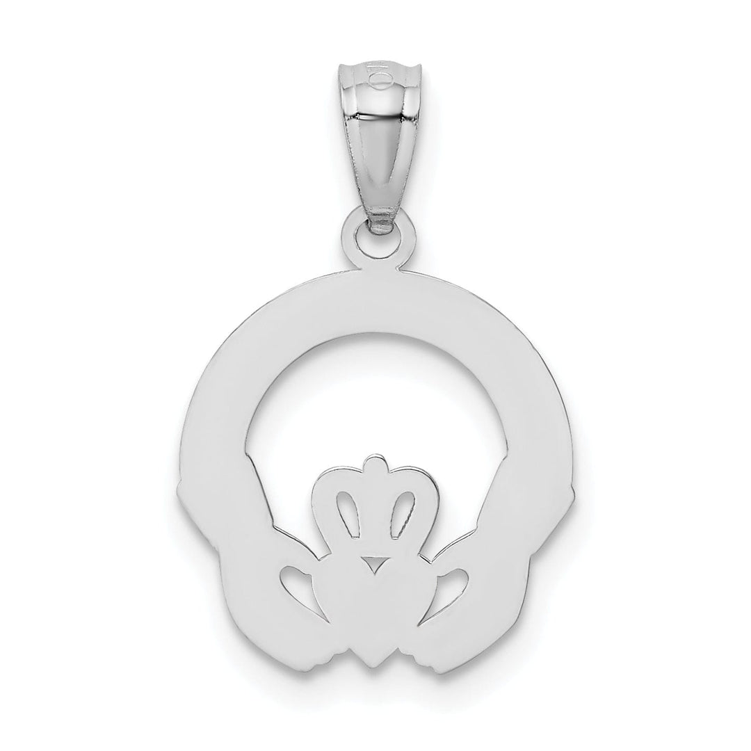 Lovely Rita's Pendants & Charms 14k White Gold Solid Satin Diamond Cut Finish Flat-Backed Claddagh Design Charm Pendant