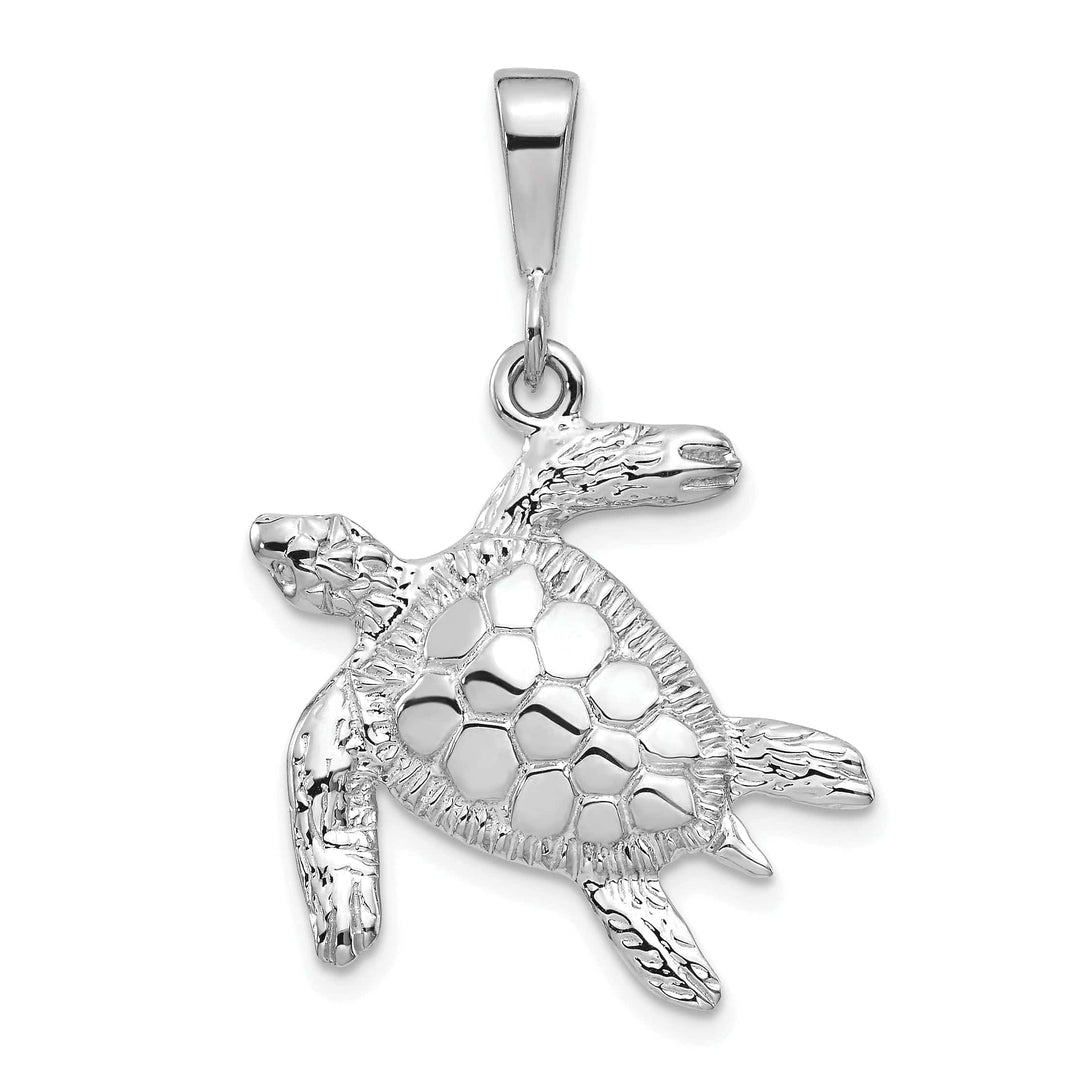 Lovely Rita's Pendants & Charms 14k White Gold Solid Solid Polished and Textured Finish Open-Backed Men's Sea Turtle Charm Pendant