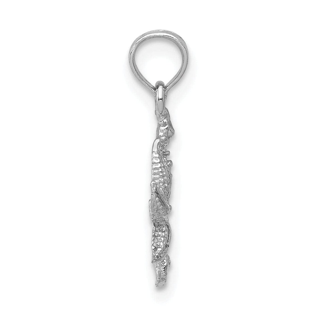 Lovely Rita's Pendants & Charms 14K White Gold Solid Texture Polished Finish Men's Seahorse and Starfish Charm Pendant