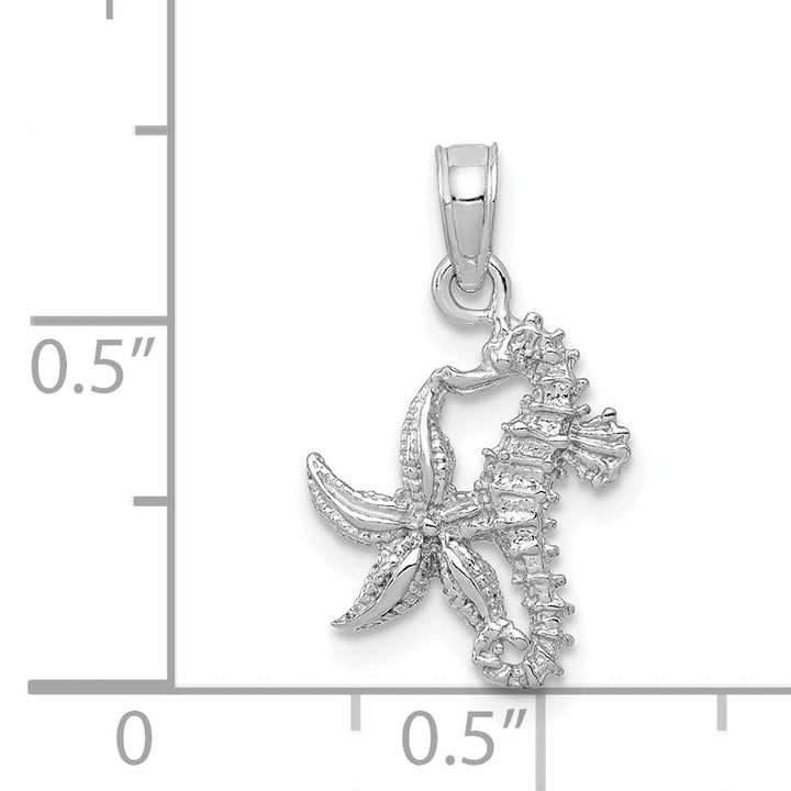 Lovely Rita's Pendants & Charms 14K White Gold Solid Texture Polished Finish Men's Seahorse and Starfish Charm Pendant