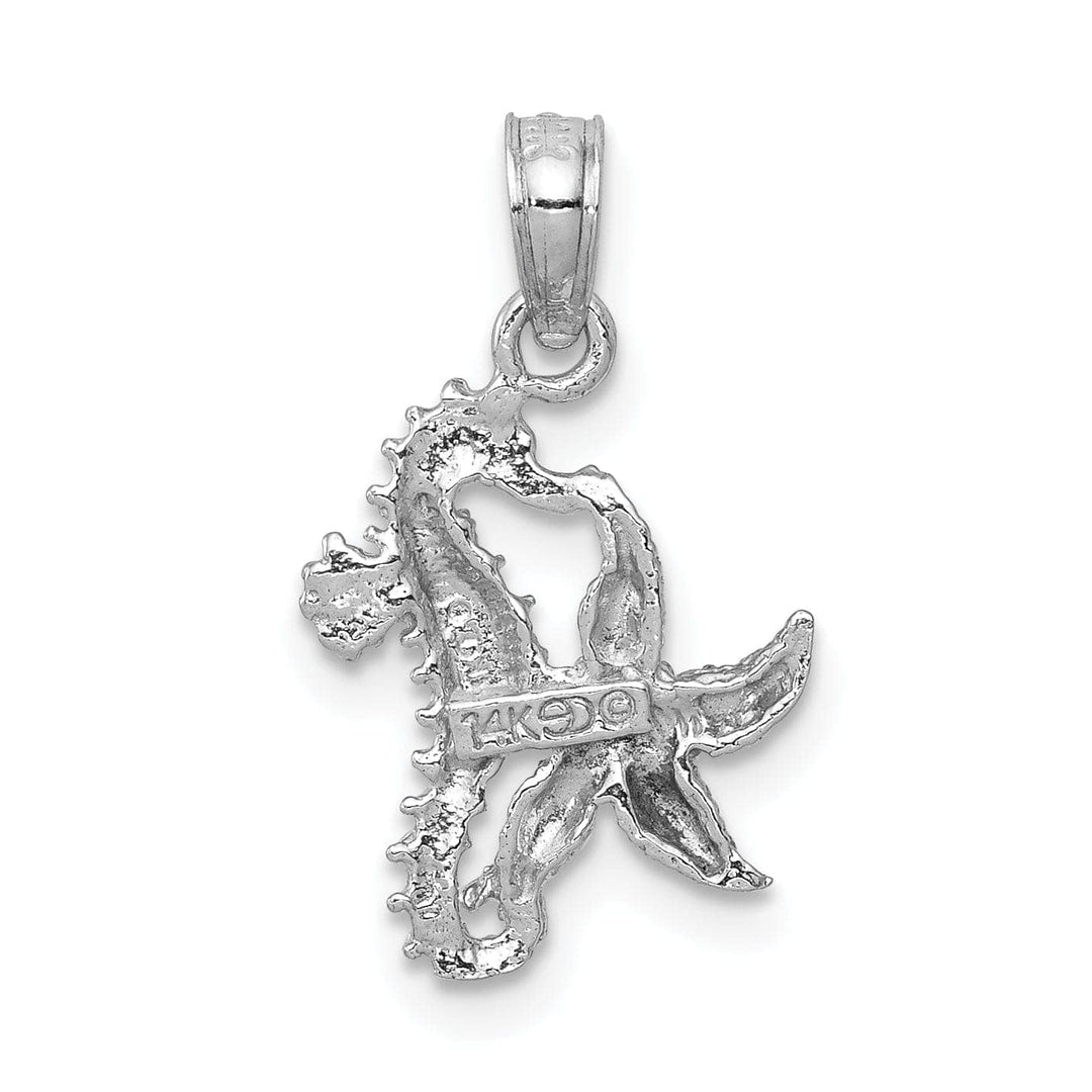 Lovely Rita's Pendants & Charms 14K White Gold Solid Texture Polished Finish Men's Seahorse and Starfish Charm Pendant