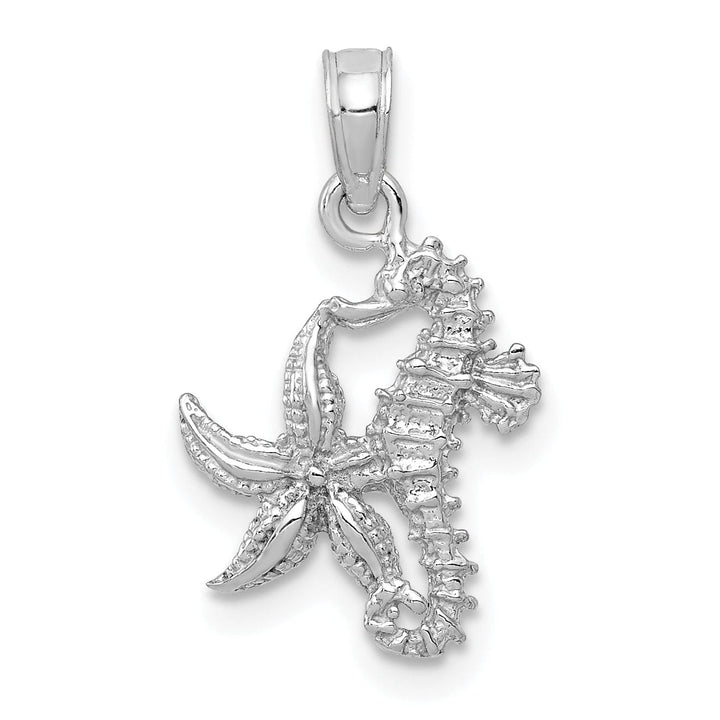 Lovely Rita's Pendants & Charms 14K White Gold Solid Texture Polished Finish Men's Seahorse and Starfish Charm Pendant