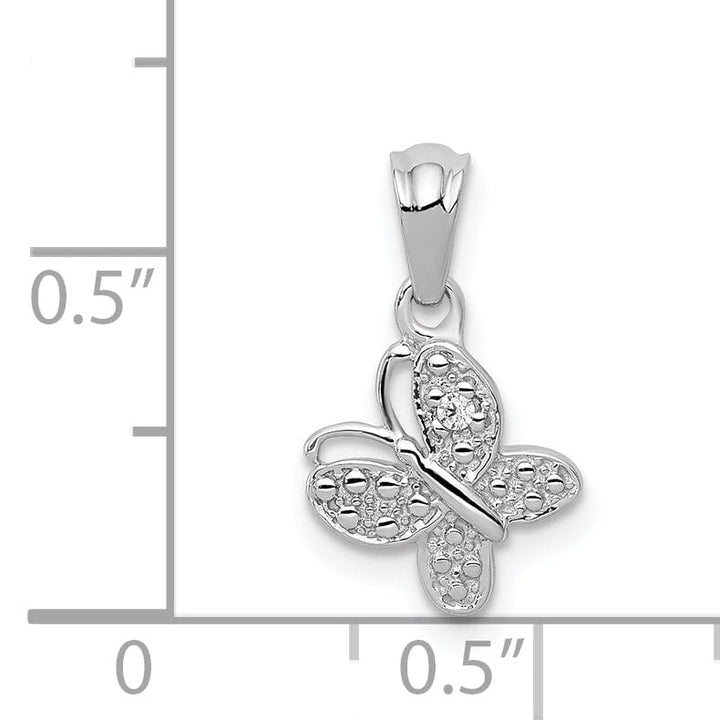 Lovely Rita's Pendants & Charms 14k White Gold Solid Textured Back Polished Finish .01ct. Diamond Butterfly Charm Pendant