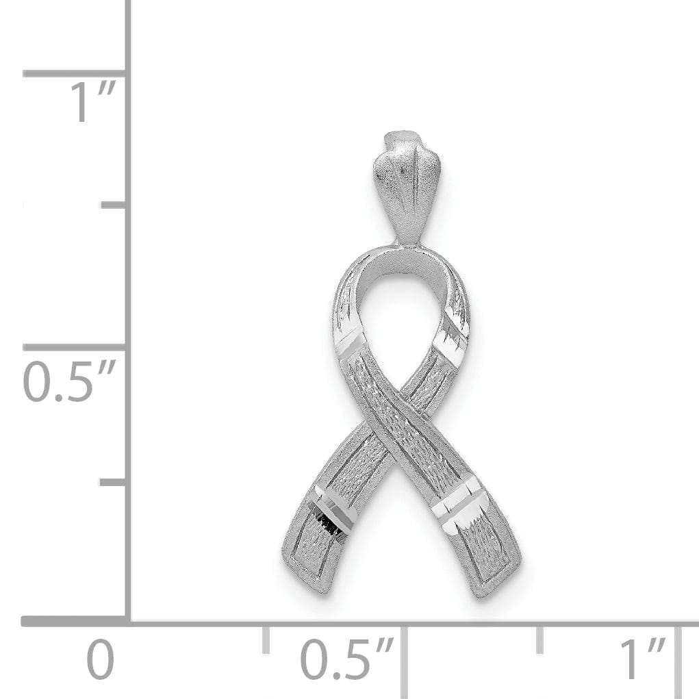 Lovely Rita's Pendants & Charms 14k White Gold Solid Textured Brushed Diamond Cut Finish Awareness Ribbon Charm Pendant