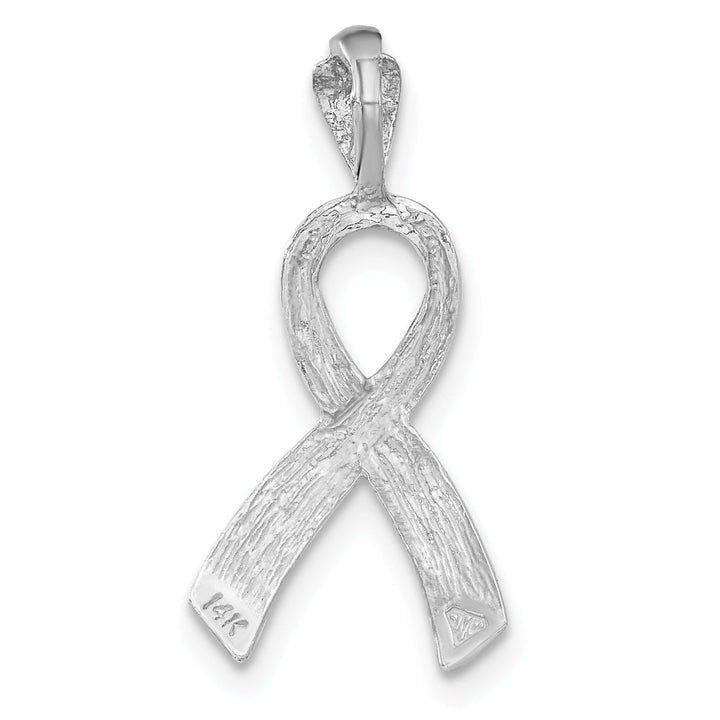 Lovely Rita's Pendants & Charms 14k White Gold Solid Textured Brushed Diamond Cut Finish Awareness Ribbon Charm Pendant
