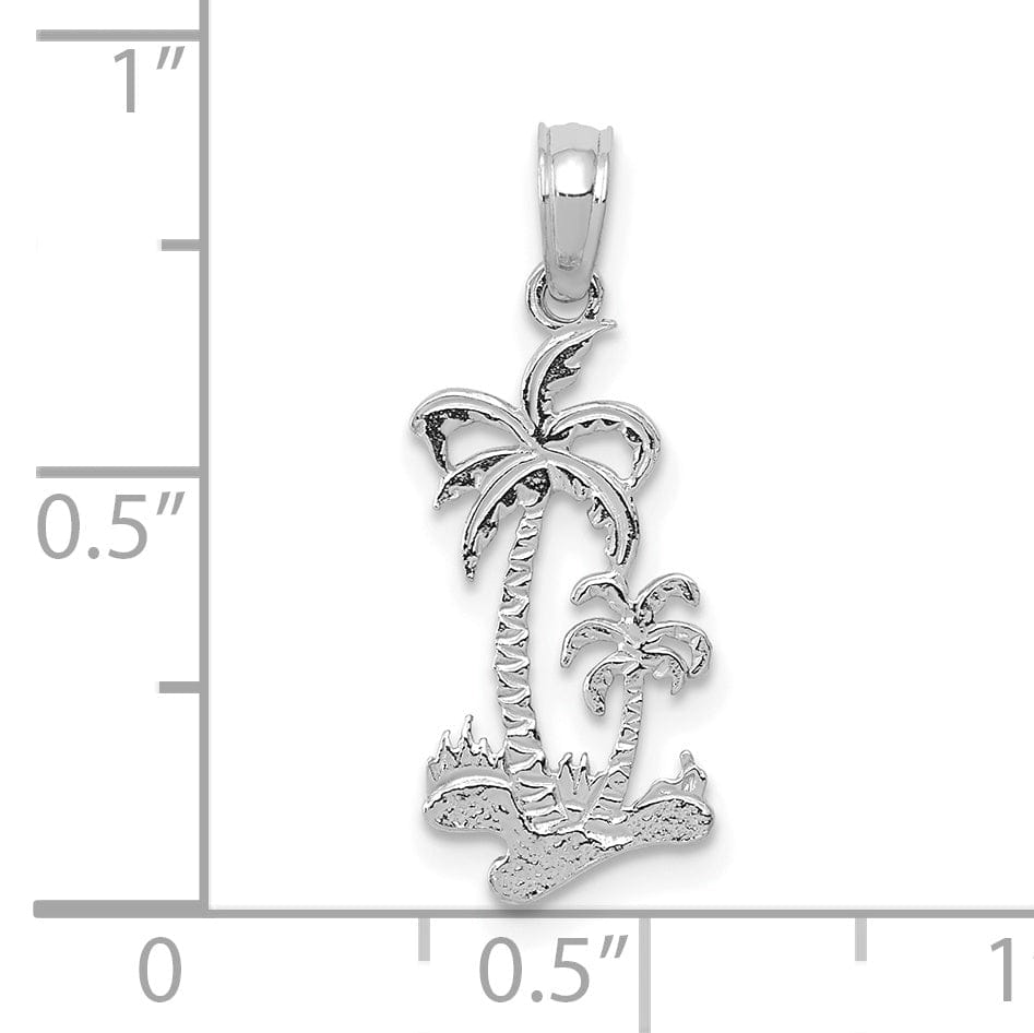 Lovely Rita's Pendants & Charms 14k White Gold Solid Textured Polished Finish Double Palm Trees CharmPendant