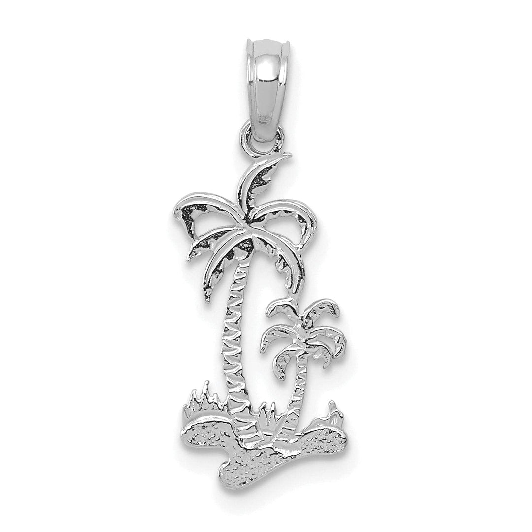 Lovely Rita's Pendants & Charms 14k White Gold Solid Textured Polished Finish Double Palm Trees CharmPendant