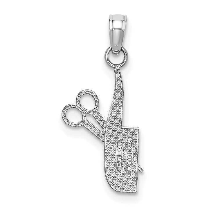 Lovely Rita's Pendants & Charms 14k White Gold Solid Textured Polished Finish Fancy Design Comb and Scissors Charm Pendant