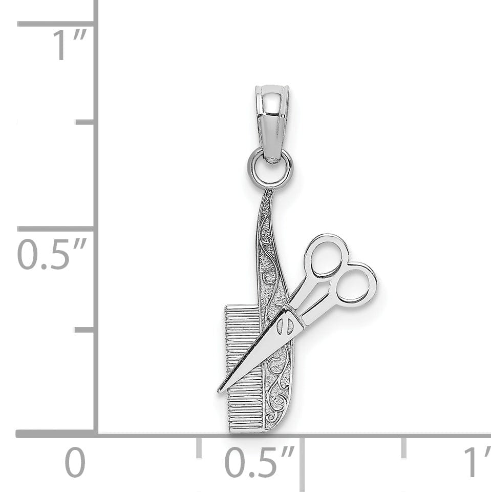 Lovely Rita's Pendants & Charms 14k White Gold Solid Textured Polished Finish Fancy Design Comb and Scissors Charm Pendant