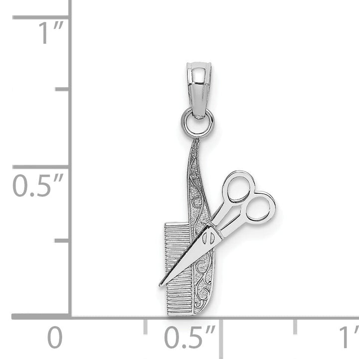 Lovely Rita's Pendants & Charms 14k White Gold Solid Textured Polished Finish Fancy Design Comb and Scissors Charm Pendant