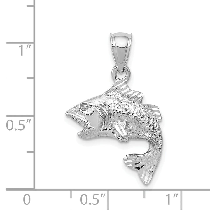 Lovely Rita's Pendants & Charms 14k White Gold Solid Textured Polished Finish Open Mouthed Bass Fish Charm Pendant