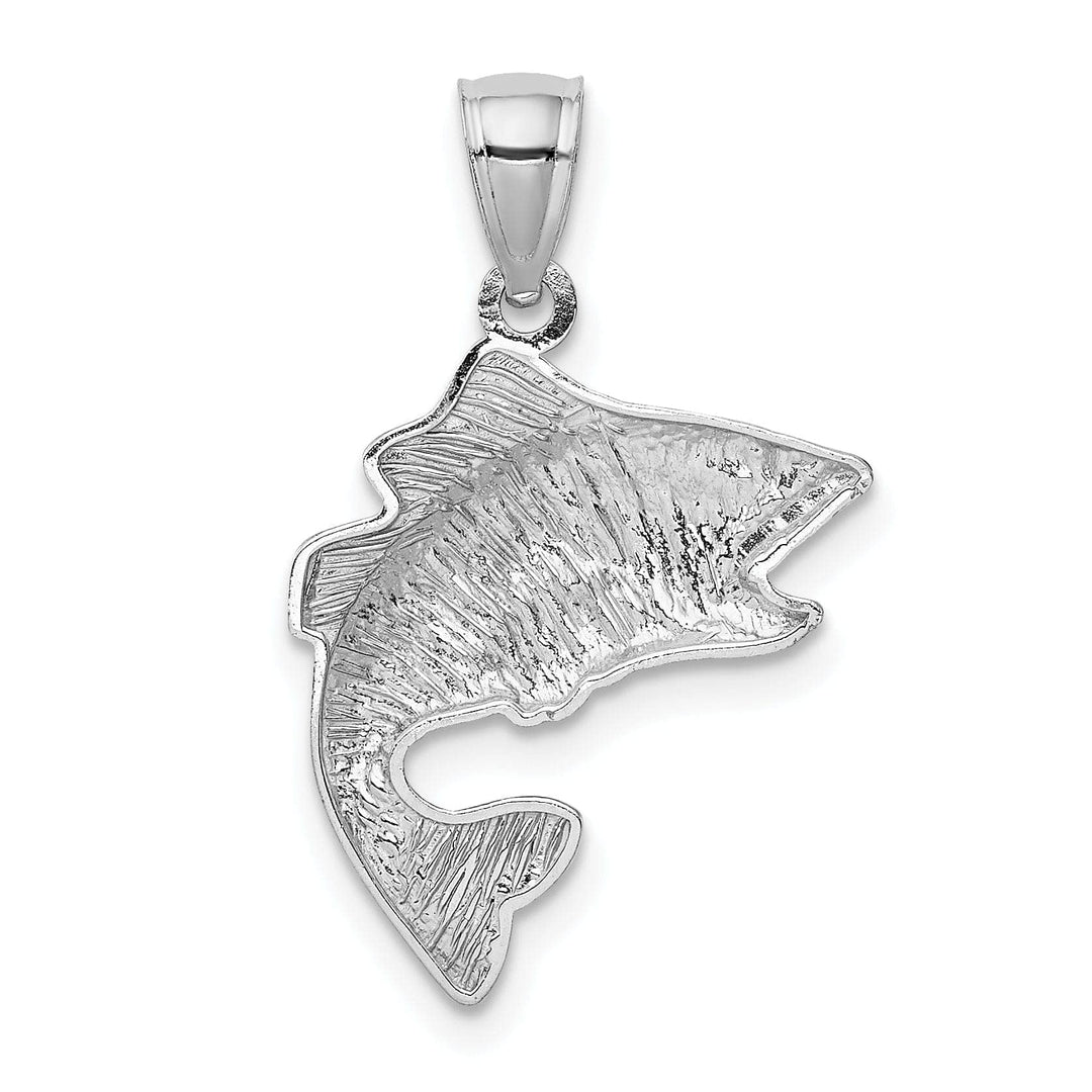 Lovely Rita's Pendants & Charms 14k White Gold Solid Textured Polished Finish Open Mouthed Bass Fish Charm Pendant