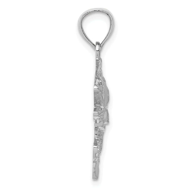 Lovely Rita's Pendants & Charms 14k White Gold Solid Textured Polished Finish Open Mouthed Bass Fish Charm Pendant