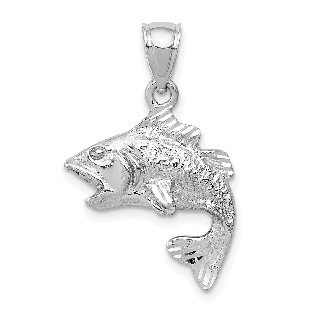 Lovely Rita's Pendants & Charms 14k White Gold Solid Textured Polished Finish Open Mouthed Bass Fish Charm Pendant