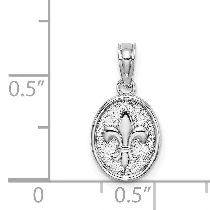 Lovely Rita's Pendants & Charms 14k White Gold Solid Textured Polished Small Fleur De Lis in Oval Shape Design Charm Pendant