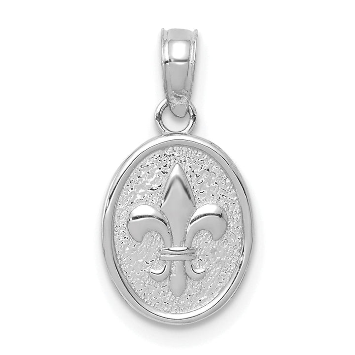 Lovely Rita's Pendants & Charms 14k White Gold Solid Textured Polished Small Fleur De Lis in Oval Shape Design Charm Pendant