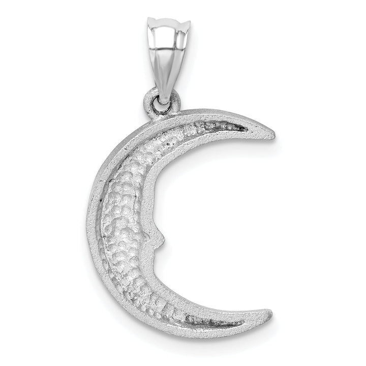 Lovely Rita's Pendants & Charms 14k White Gold Solid Textured Satin Diamond Cut Polished Finish Moon with Face Design Charm Pendant