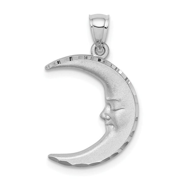 Lovely Rita's Pendants & Charms 14k White Gold Solid Textured Satin Diamond Cut Polished Finish Moon with Face Design Charm Pendant