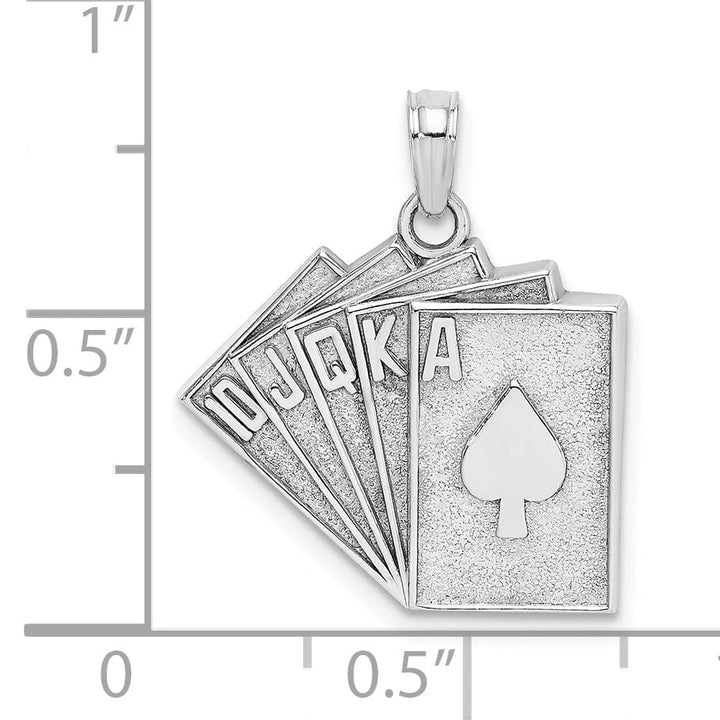 Lovely Rita's Pendants & Charms 14k White Gold Solid Textured  Satin Polished Finish Royal Flush Charm Pendant