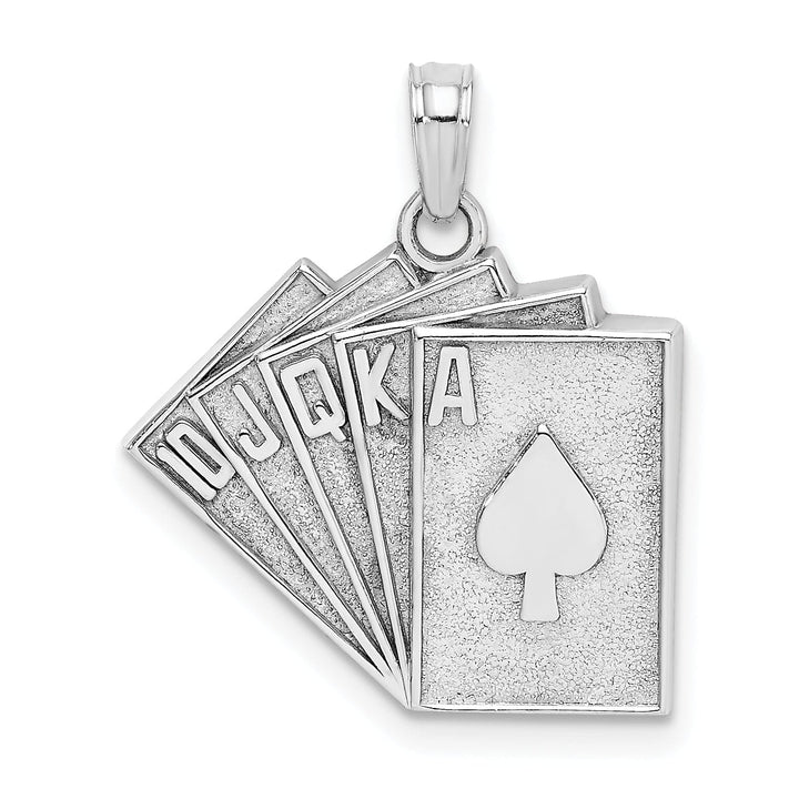 Lovely Rita's Pendants & Charms 14k White Gold Solid Textured  Satin Polished Finish Royal Flush Charm Pendant