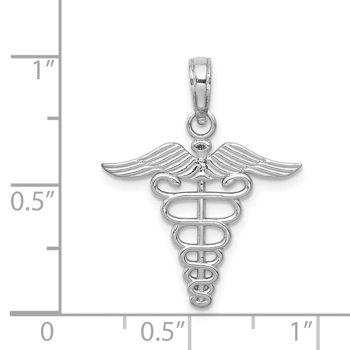 Lovely Rita's Pendants & Charms 14k White Gold Texture Polished Finish Caduceus Charm Pendant