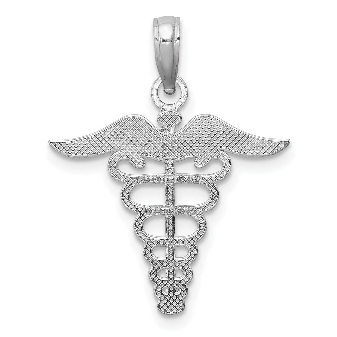 Lovely Rita's Pendants & Charms 14k White Gold Texture Polished Finish Caduceus Charm Pendant