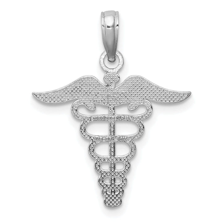 Lovely Rita's Pendants & Charms 14k White Gold Texture Polished Finish Caduceus Charm Pendant