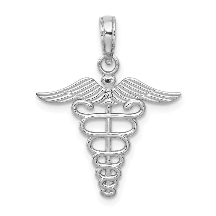 Lovely Rita's Pendants & Charms 14k White Gold Texture Polished Finish Caduceus Charm Pendant