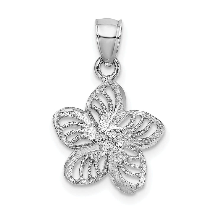 Lovely Rita's Pendants & Charms 14k White Gold Textured Back Beaded Polished Finish Diamond-cut Plumeria Flower Charm Pendant