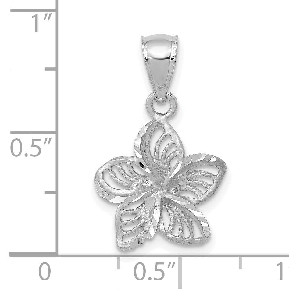 Lovely Rita's Pendants & Charms 14k White Gold Textured Back Beaded Polished Finish Diamond-cut Plumeria Flower Charm Pendant