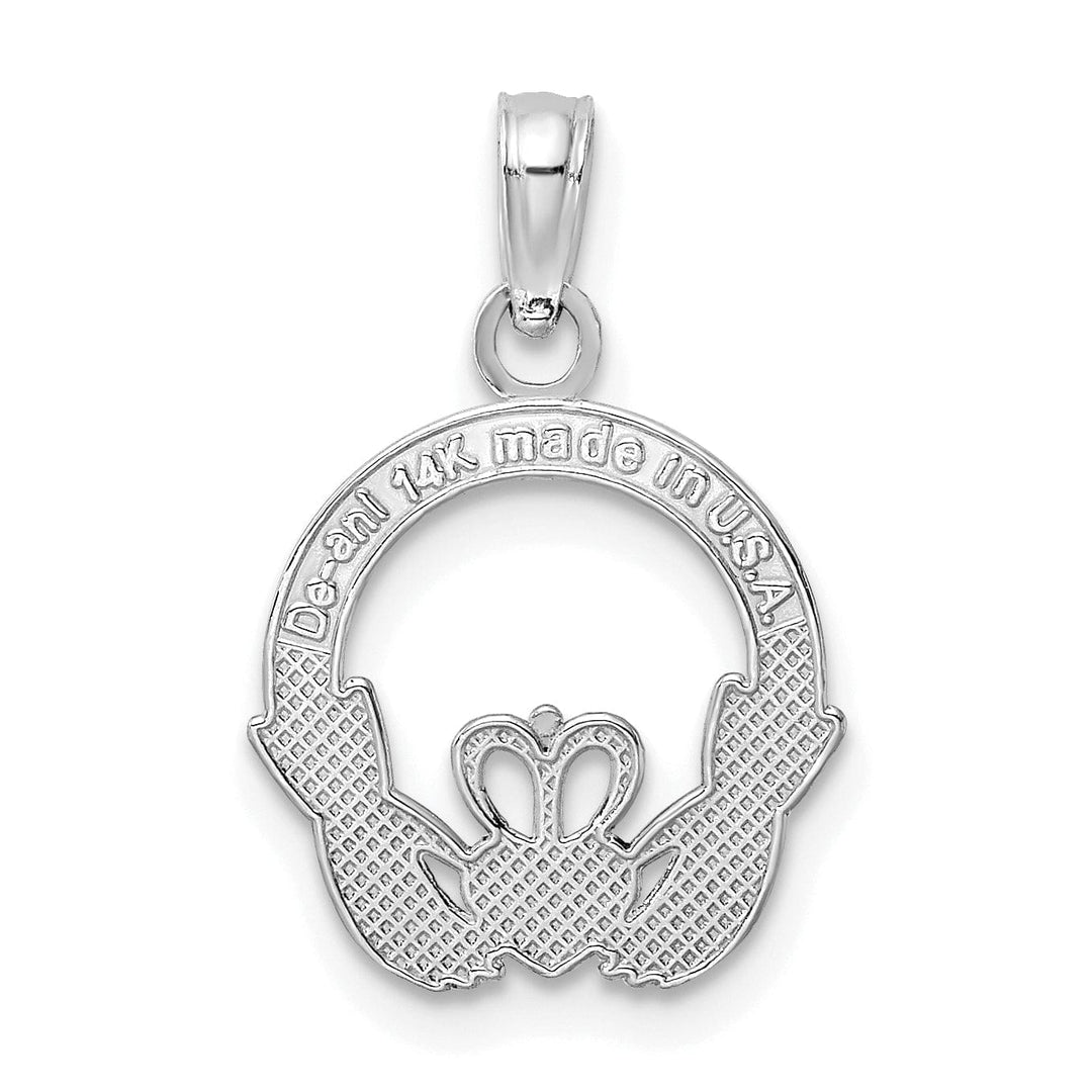 Lovely Rita's Pendants & Charms 14k White Gold Textured Back Polished Finish Claddagh Design Charm Pendant