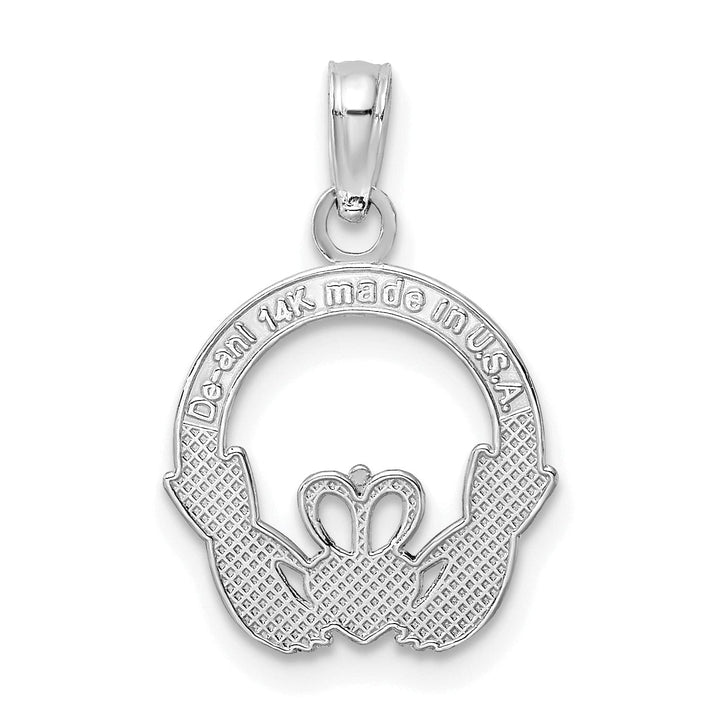 Lovely Rita's Pendants & Charms 14k White Gold Textured Back Polished Finish Claddagh Design Charm Pendant