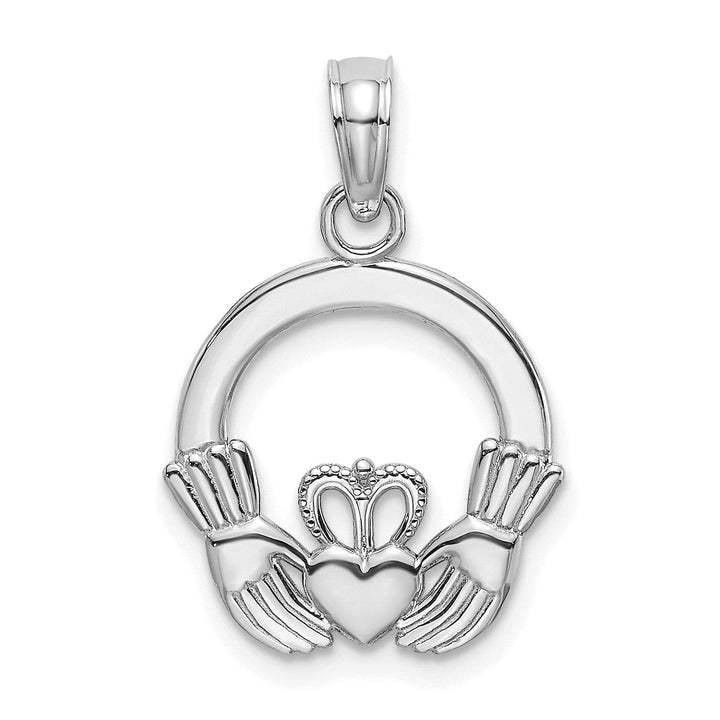 Lovely Rita's Pendants & Charms 14k White Gold Textured Back Polished Finish Claddagh Design Charm Pendant