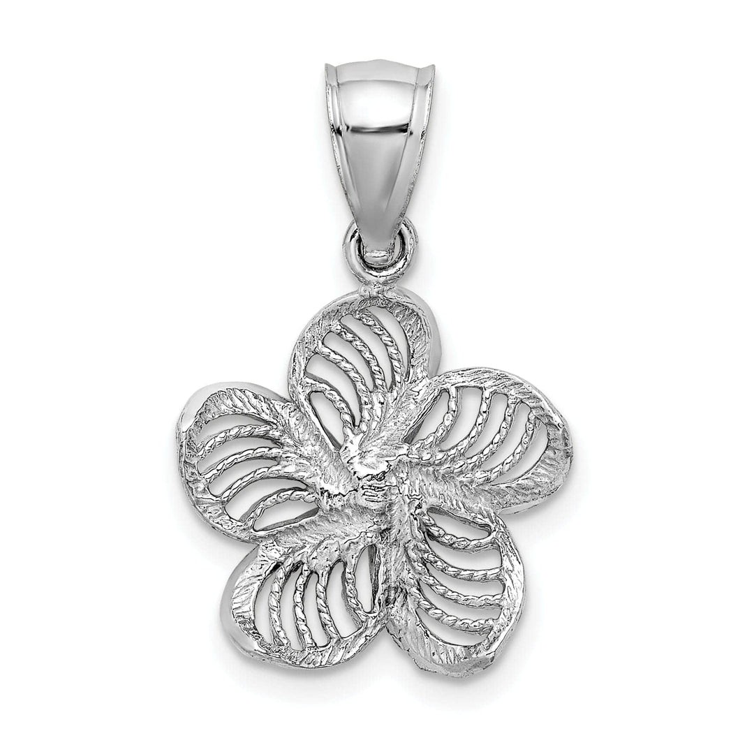 Lovely Rita's Pendants & Charms 14k White Gold Textured Back Solid Beaded Polished Finish Plumeria Flower Charm Pendant