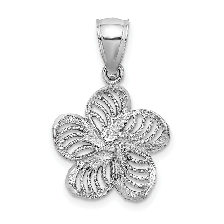 Lovely Rita's Pendants & Charms 14k White Gold Textured Back Solid Beaded Polished Finish Plumeria Flower Charm Pendant