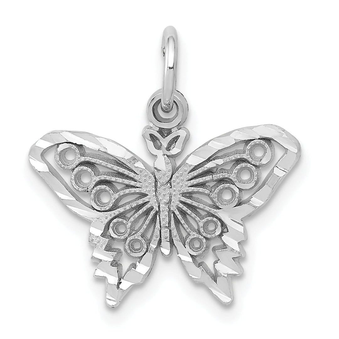 Lovely Rita's Pendants & Charms 14k White Gold Textured Back Solid Diamond-Cut Brushed Finish Beaded Butterfly Charm Pendant
