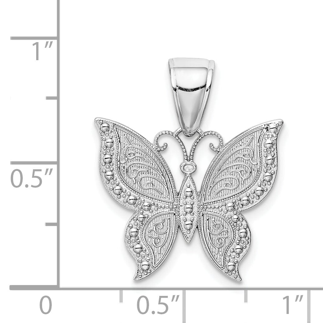 Lovely Rita's Pendants & Charms 14K White Gold Textured Back Textured Solid Polished Finish Beaded Butterfly Charm Pendant