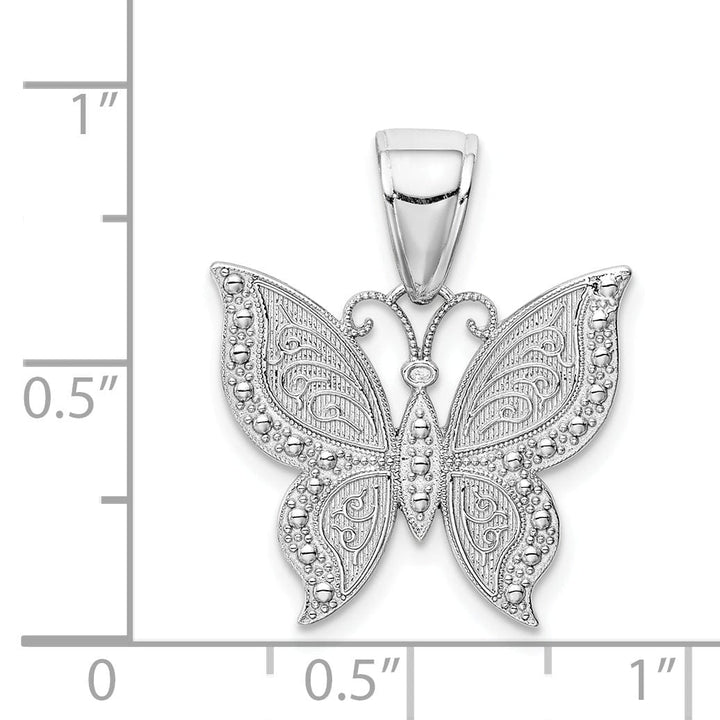 Lovely Rita's Pendants & Charms 14K White Gold Textured Back Textured Solid Polished Finish Beaded Butterfly Charm Pendant