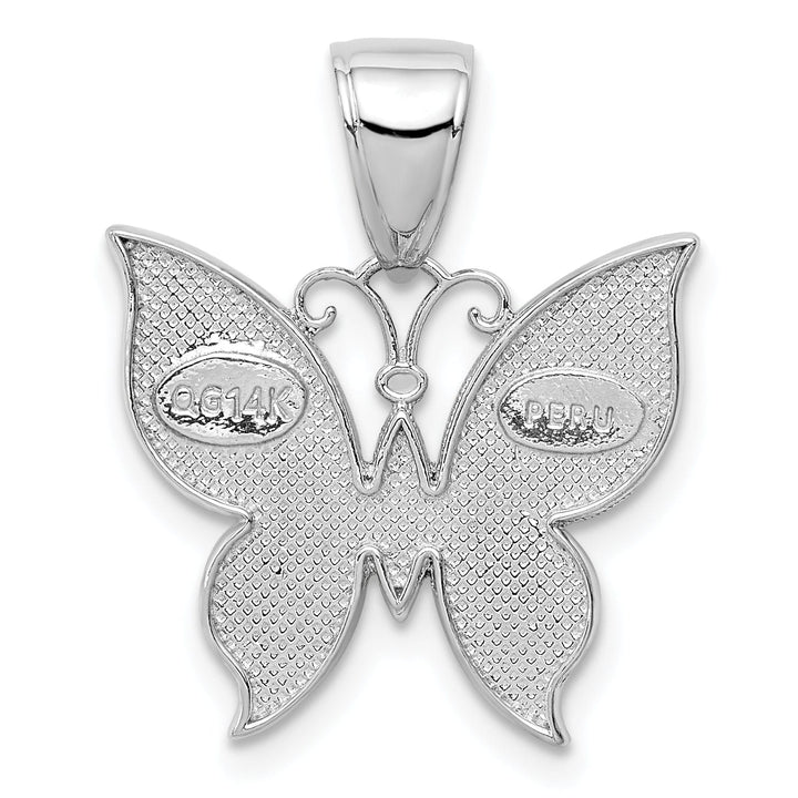 Lovely Rita's Pendants & Charms 14K White Gold Textured Back Textured Solid Polished Finish Beaded Butterfly Charm Pendant