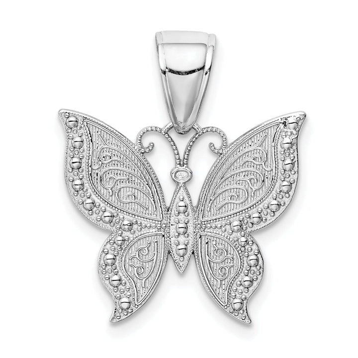 Lovely Rita's Pendants & Charms 14K White Gold Textured Back Textured Solid Polished Finish Beaded Butterfly Charm Pendant